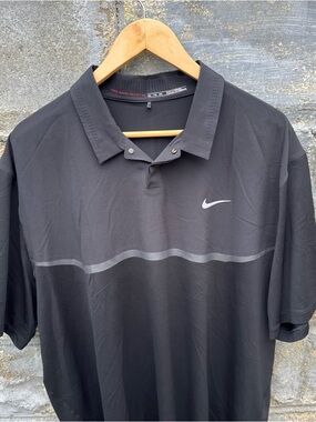 Nike Tiger Woods Polo Shirt Mens 2XL Black Dri-Fit Golf Performance Metal Snaps